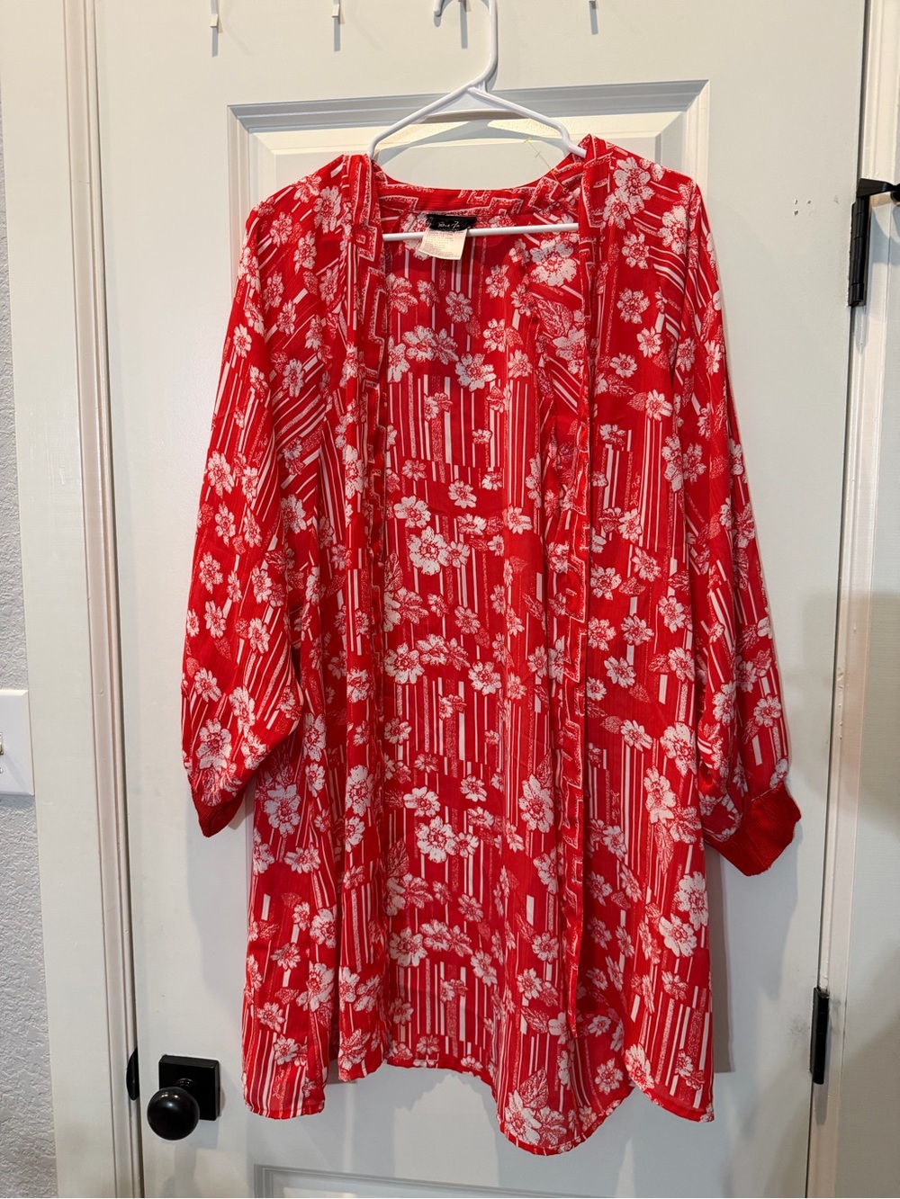 Vtg 80s Diane Freis Original Red Floral Kimono Duster Jacket